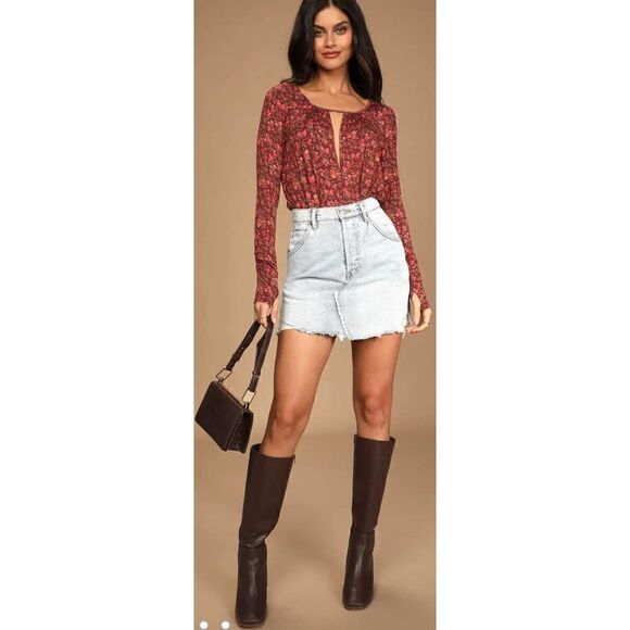 Intimately Free People Kaya Brown Floral Print Bodysuit NWT Small - Picture 1 of 13